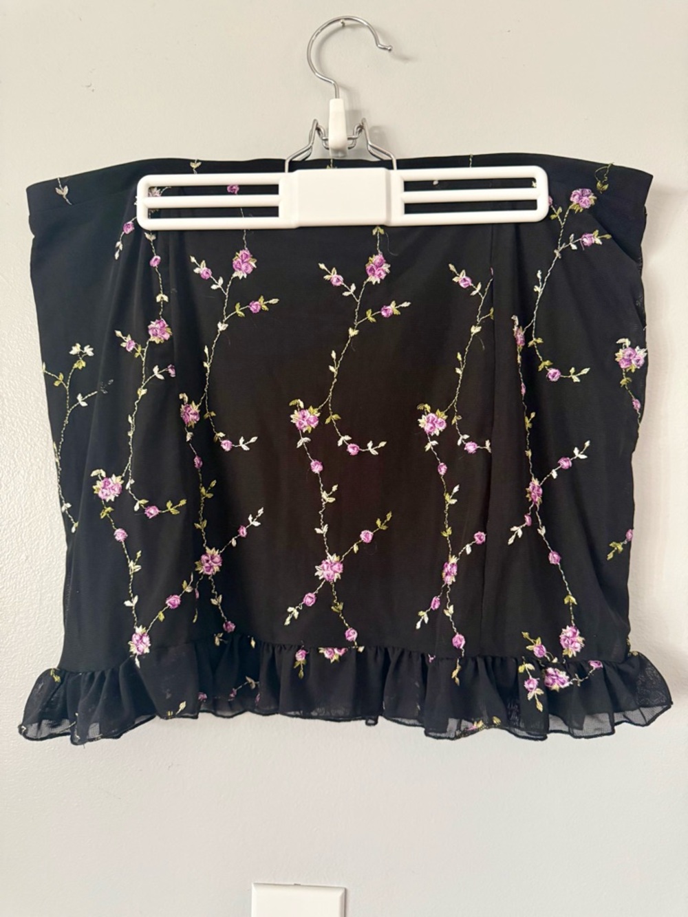 Sugar Thrillz I’m Baby Floral Embroidered Mesh Mini Skirt - Coquette Whimsigoth